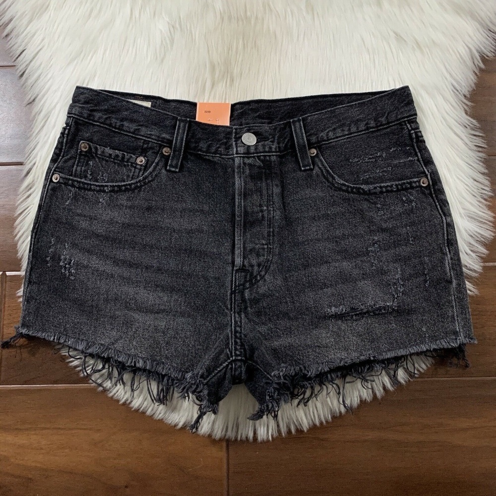 Levi's Size 29 Fun Night Black Distressed 501 Denim Jean Shorts